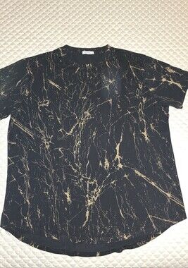 XXL - Men's Black Marble-Print Short Sleeve Shirt by LIEGOU